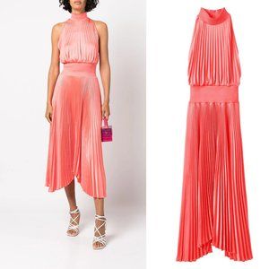 A.L.C. Renzo Asymmetrical Halter Pleated Midi Dress SZ 00 Maillot Smocked